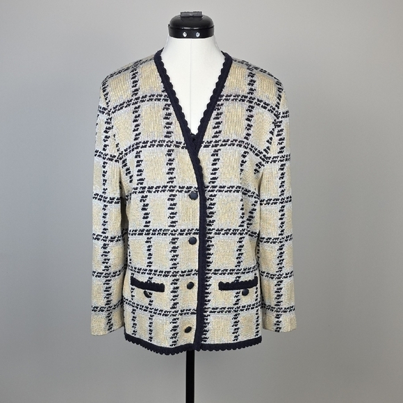 tricoville Jackets & Blazers - Vintage Tricoville Plaid Cardigan Sweater Jacket — Wool Blend, Button Front, 14